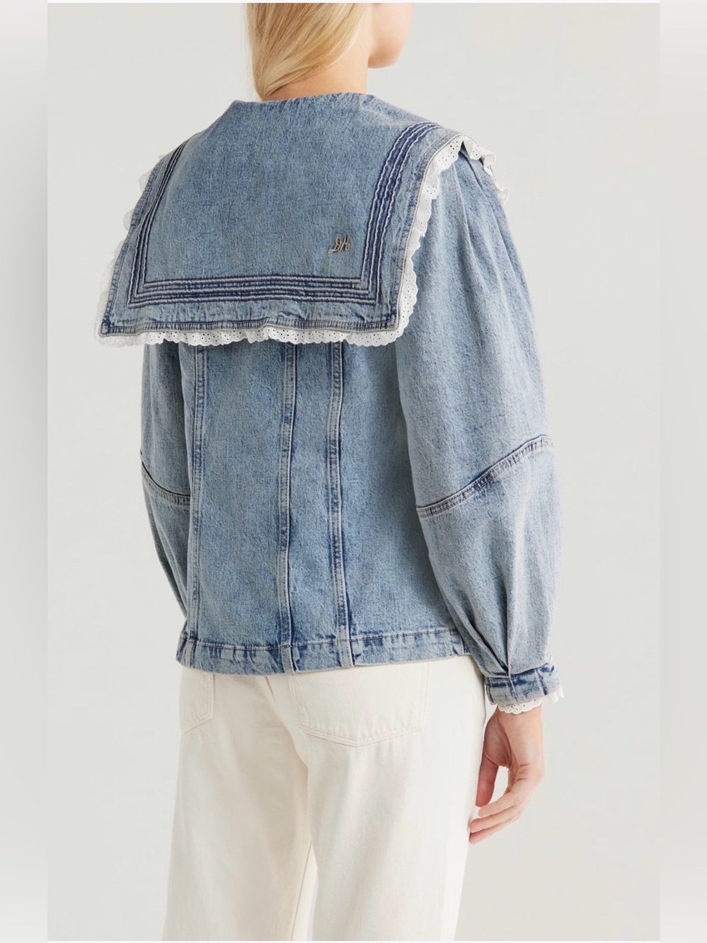 Damson Madder Broderie Sailor Denim Jacket US 8 NWT Lace Collar Coastal Preppy - Picture 2 of 16